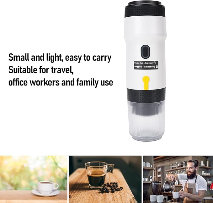 AUNMAS Portable Machine Mini Electric Travel Capsule Coffee Maker for Outdoor RV Hiking Office Camping (White)