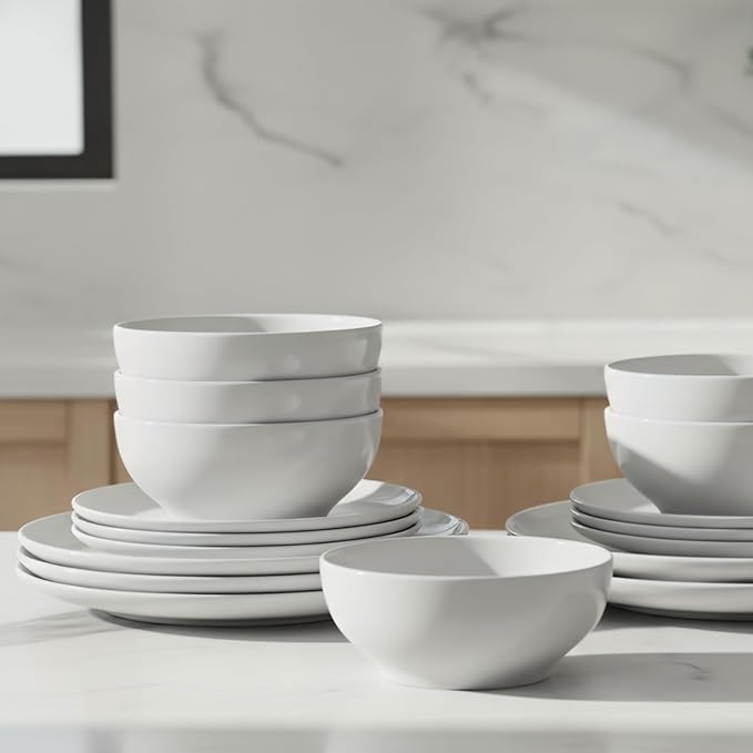 16-Piece Dinnerware Set for 4 White Porcelain Plates and Bowls Chip Resistant Dishwasher Safe for Family Dining and Daily Use