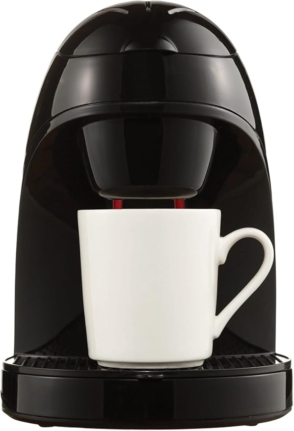 Single Serve Coffee Maker with Reusable Filter – Compact 10oz Brewer with Mug Drip Tray &amp BPA-Free Design – Black Red White Options (Black)
