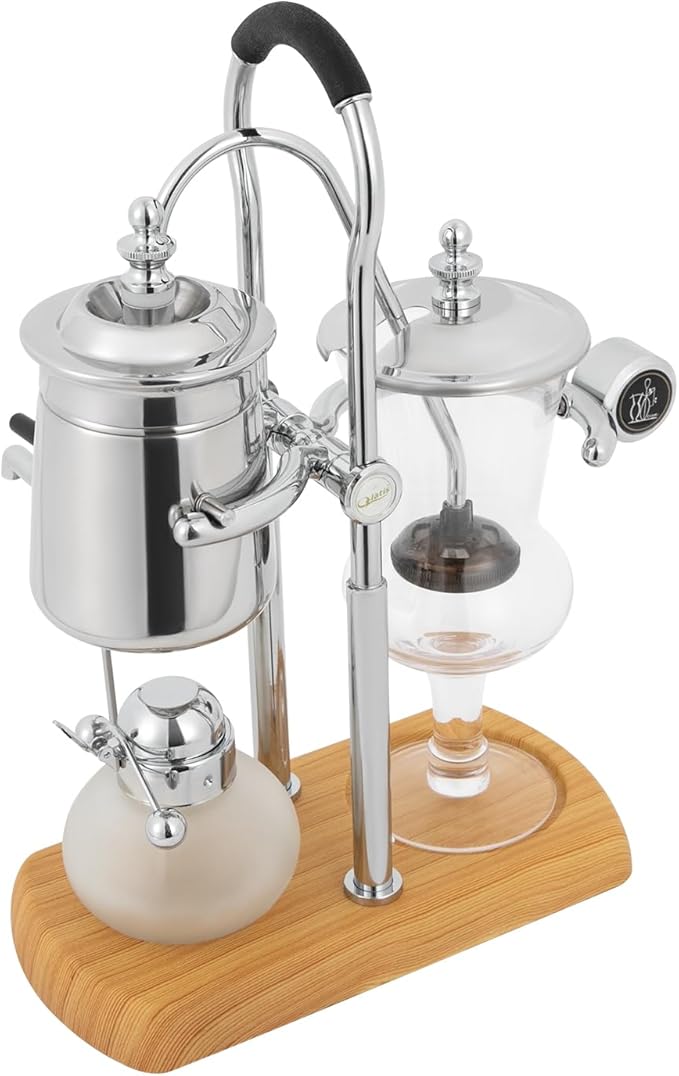 TFCFL Belgian/Belgium Luxury Royal Family Balance Syphon Coffee Maker Vintage Siphon Brewer Siphon Coffee Maker Elegant Design Retro-Style Silver