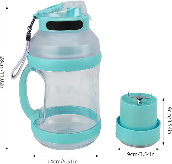 2L Portable Blender 18000rpm Shakes Blender Double Cap Design USB Travel Juice Cup Mini Fruit Mixer with 6 Blades for Shakes and Smoothies (Blue Green)