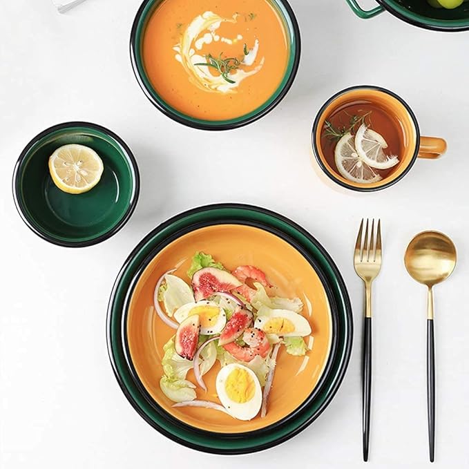 Elegant Fine Dinnerware SetPorcelain Dinnerware Sets Imitation Enamel Porcelain Dishes Tableware Set Creativity Nordic Style Dinner Sets Microwave and Dishwasher SafeOrange