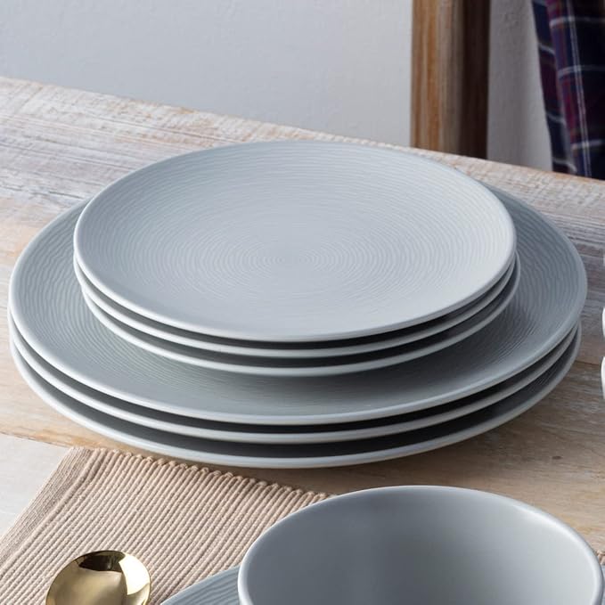 Noritake Colorscapes Grey-on-Grey Swirl 12-Piece Coupe Dinnerware Set Service for 4