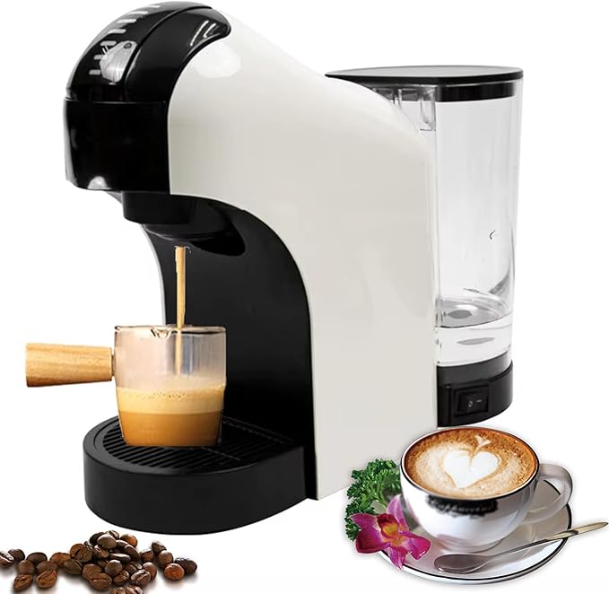 Capsule Coffee Machine 20 Bar Single-Serve Coffee Maker Espresso Machine With 27 Oz Removable Water TankOne-Touch Switch Fast Heating Cappuccino And Latte Machine Maker For HomeOff-White