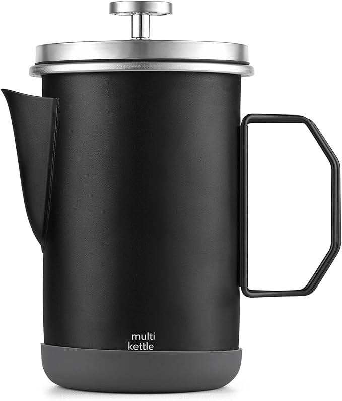 French Press Coffee Maker 33oz Stainless Steel French Press Coffee Tea Maker Insulated Large Capacity Tea Presses with Foldable Handle for Home Kitchen Caming Loose Tea (Black)