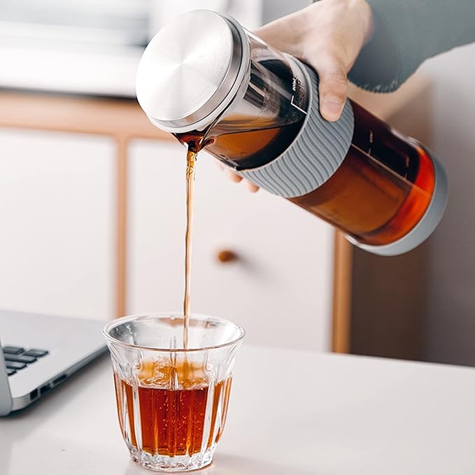 Coffee Makers Ice Drip Coffee Pot Silicone Base Coffee Cold Extraction Pot for Kitchen Bar Cold Brew Coffee Maker Juice Tea Filter Glass Pot Gray
