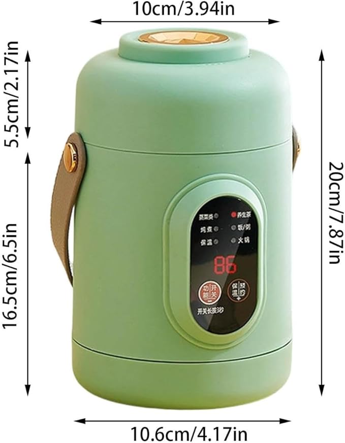 Multifunctional Health Pot Portable 500W Health Pot with Ceramic Glaze Inner Pot &amp Steamer 12-Hour Preset Slow Cooker for Rice Porridge Soup Steaming (A-Green)