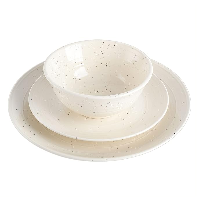 Gibson Elite Ramapo Solid Color Speckled Dinnerware Set - White Service for Four (12pcs)