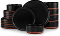 LIANYU Plates and Bowls Sets 18 Pieces Stoneware Dinnerware Set for 6 Modern Kitchen Dinner Set Ceramic Dishware Dishes Set Microwave and Dishwasher Safe Charcoal Black