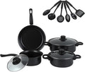 Non stick cookware set frying pan casserole dish wok Utensil Set Pots Pans Home Kitchen Gift Item 13- Piece (Black)