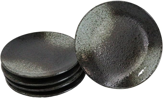Ebros Gift Artistic Charcoal Grey Tone Hakumu Porcelain Collection Dinnerware Serveware Kitchenware Set Asian Japanese Restaurant Supply (Pack Of 5 Round Appetizer Salad Plates 6 D)