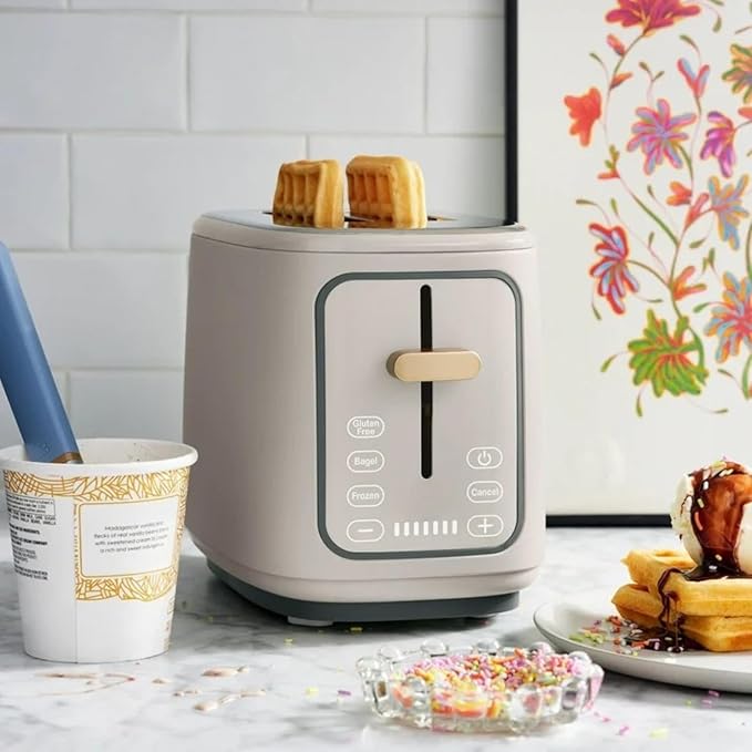 2 Slice Toaster Touch-Activated Display Extra Wide Slots Bagel Function Stainless Steel Kitchen