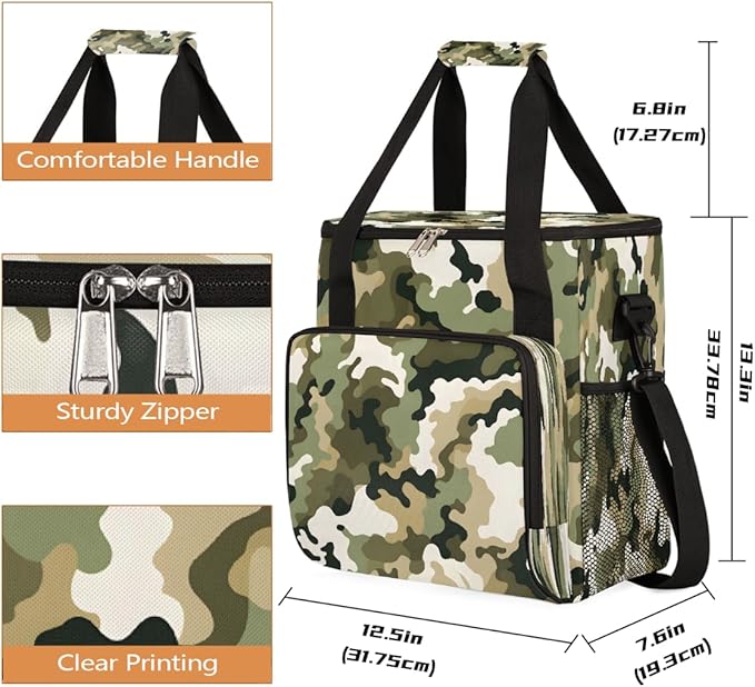 Green Camo Black Camouflage Coffee Maker Carring Bag Travel Carrying Storage Tote Bag Compatible with Keurig K-Mini or K-Mini Plus Portable Single Serve Coffee Brewer Case with Pockets for K-cup Pods