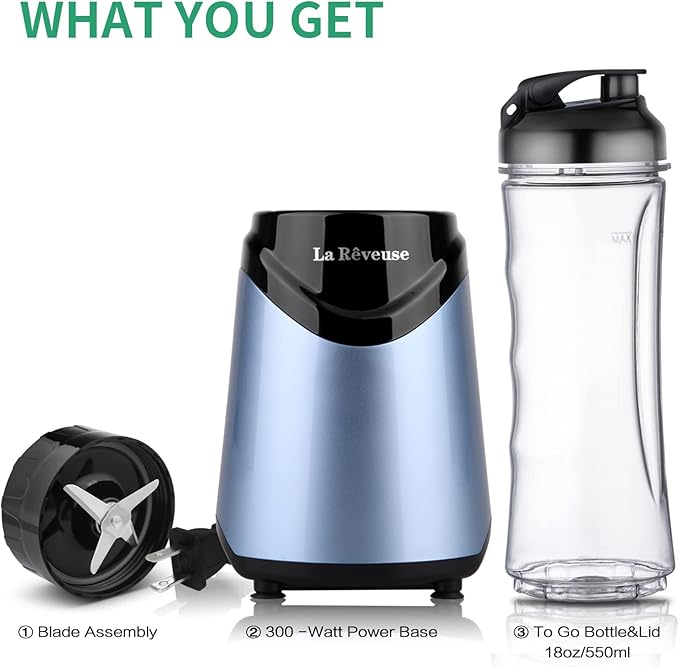 La Reveuse 300W Personal Size Blender (Light Blue) + La Reveuse 250W Personal Size Blender (Black)