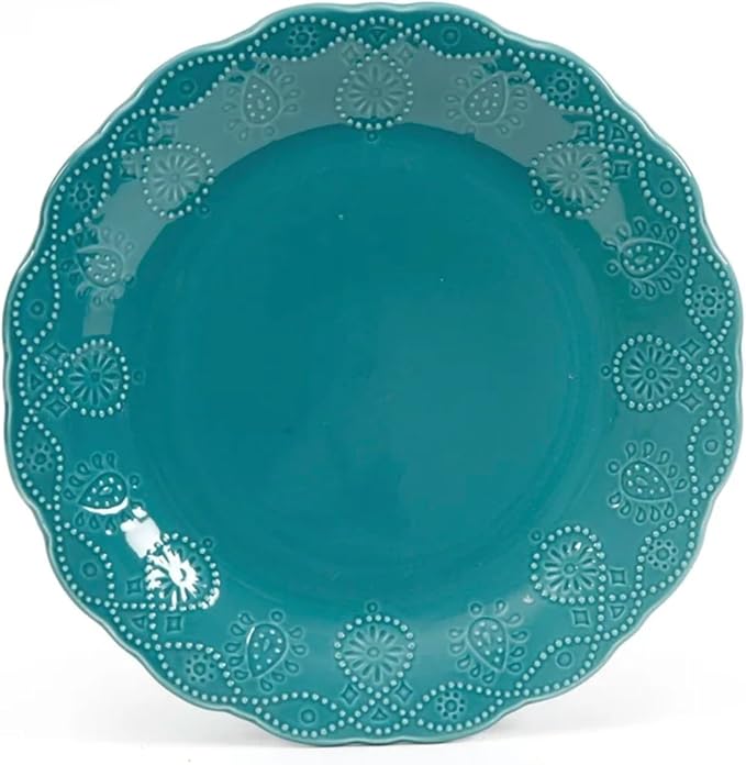 Farmhouse Cowgirl Lace 12-Piece Dinnerware Set Teal