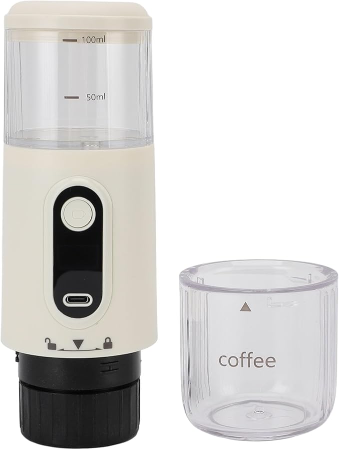Asixxsix Portable Coffee Maker Travel Coffee Machine with Type C Charging and 2500mAh Battery Compatible with Ground Coffee and Capsules for Camping Hiking RV (Beige)
