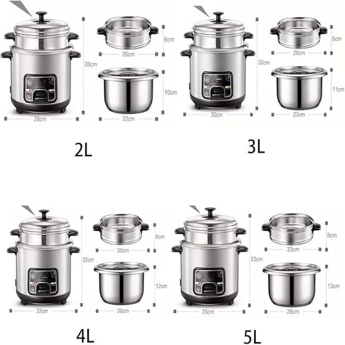 Electric rice cooker multifunctional stainless steel inner pot steamer integrated steaming stewing and stewing machine essential small appliances for dormitory/office/home kitchens (2L)