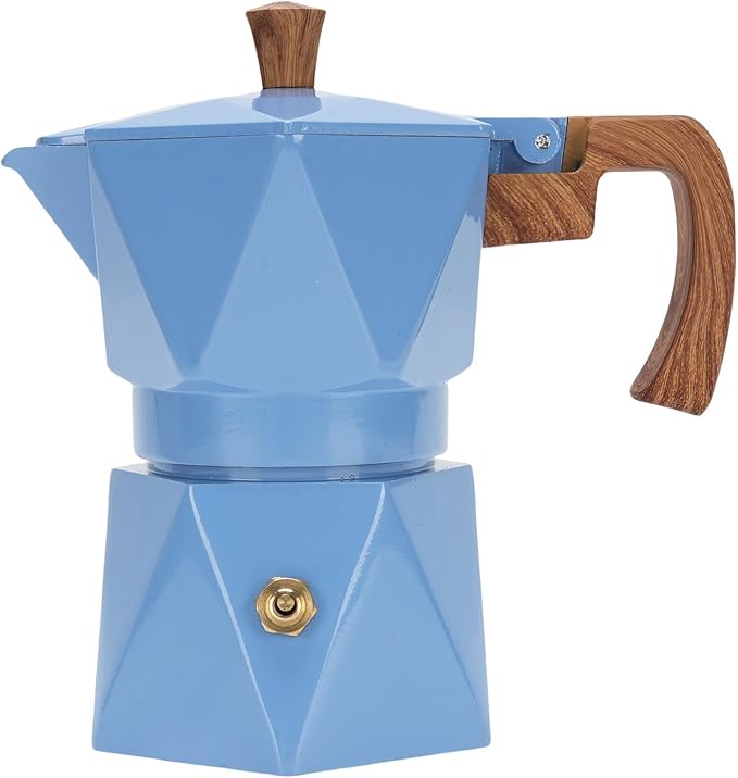 ZJchao Italian Coffee Maker Premium Anodized Aluminum Stovetop Coffee Pot Dual Valve Brewing Rich For Home Camping 2 Cup 16x16cm (Blue)