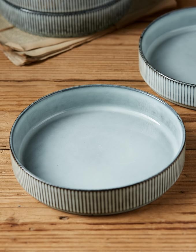 Famiware Star Dinnerware Set and Pasta Bowls with Coffee Mugs Set Service for 4 (20 Pieces) - Stoneware Dinnerware Dishes Smoky Blue