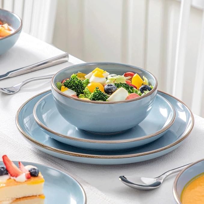 16 Piece Ceramic Tableware Set with Dinner Dessert Soup Plate Bowl for 4 Person Round Dinnerware