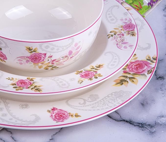 Bone China Deep Plate Set of 4 Dinner Plates Salad Plates Dinnerware Sets Serving Bowls Soup Bowls Kitchen Plates Tableware Set for Home and as a Gift (English Rose Set of 6)