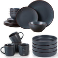 Famiware Venus Dinnerware Sets and Mercury Pasta Bowls Set and Mercury Coffee Mugs Set of 4 20 Pieces Plates and Bowls Sets Microwave and Dishwasher Safe Charcoal
