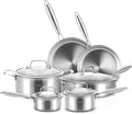 DELARLO Whole body Tri-Ply Stainless Steel Kitchen Cookware Set of 14 With Lid Heats quickly Cookware Suitable for All Stove Kitchen Pots and Pans sets