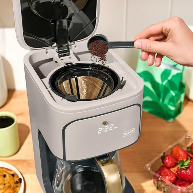Programmable 12-Cup Coffee Maker with Touch Controls Auto Brew Timer Reusable Filter Large Glass Carafe Premium Countertop Coffee Machine (Porcini Taupe)