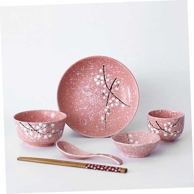 Floral Dinnerware Set Porcelain Dinnerware Set Pink Cutlery Japanese Plates Elegant Kit