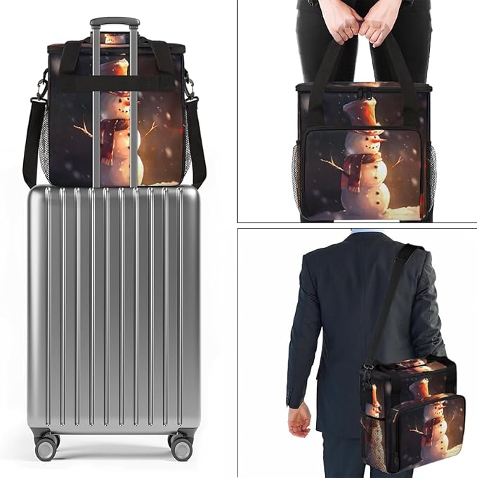 Christmas Snowman Coffee Maker Carrying Bag Glitter Snowman Travel Storage Bag Compatible with K-Mini or K-Mini Plus Single Serve Coffee Brewer Carrying Case with Multiple Pockets &amp Shoulder Str