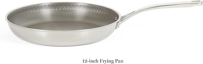 Martha Stewart Badgley Hybrid Nonstick 12 Inch TriPly Stainless Steel Large Fry Pan With Lid &amp Stay Cool Handle - Laser Etched Non-Toxic Perfect Sear Nonstick Skillet - Dishwasher and Induction Sa