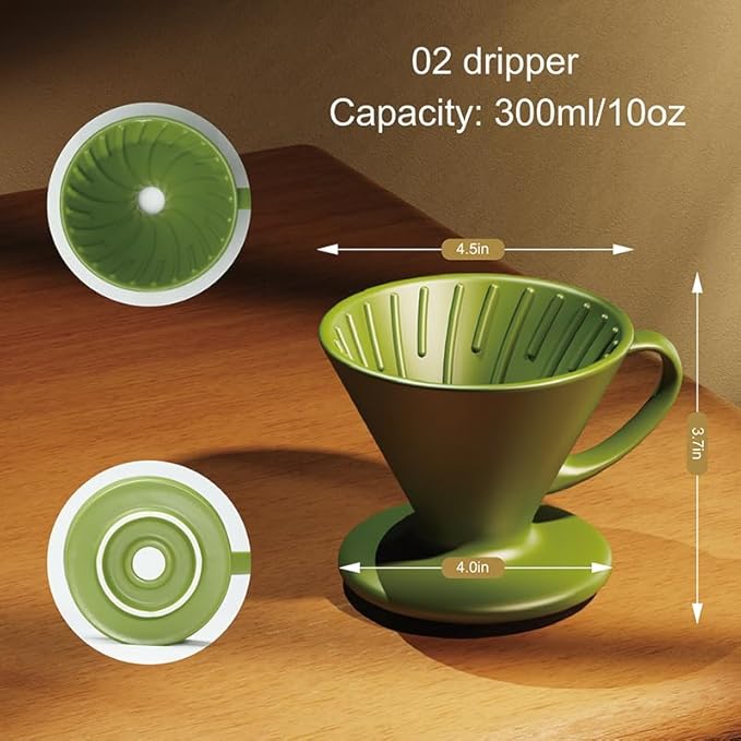 DHPO Artisan Series Coffee Dripper Made of High Fired Ceramic Material Size 02 Ceramic Pour Over Coffee Maker Filter Coffee Slow Brewing Accessories for Home Office and Cafe Green