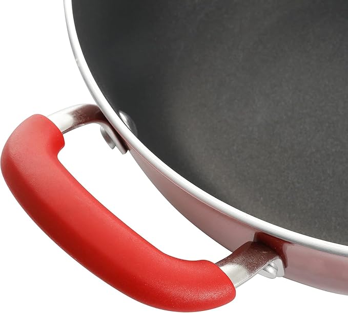 10-Piece Nonstick Aluminum Cookware Set – Heavy-Gauge Pots and Pans with Teflon Interior Cool-Touch Silicone Handles Scratch-Resistant Glacier Blue Finish (Red)