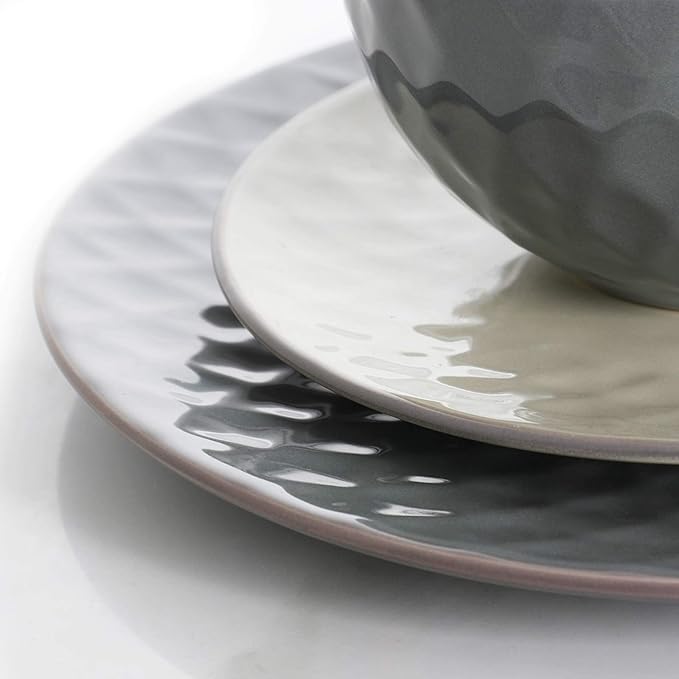 Elama Tahitian Pearl 16-Piece Dinnerware Set in Slate and Stone Pearl with Setting for 4