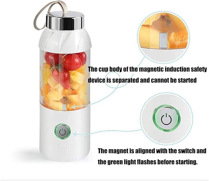 Portable Personal Blender Household Juicer Fruit Shake Mixer - Six Blades 550ml Cooking Machine with USB Charging Cable (Color : A)