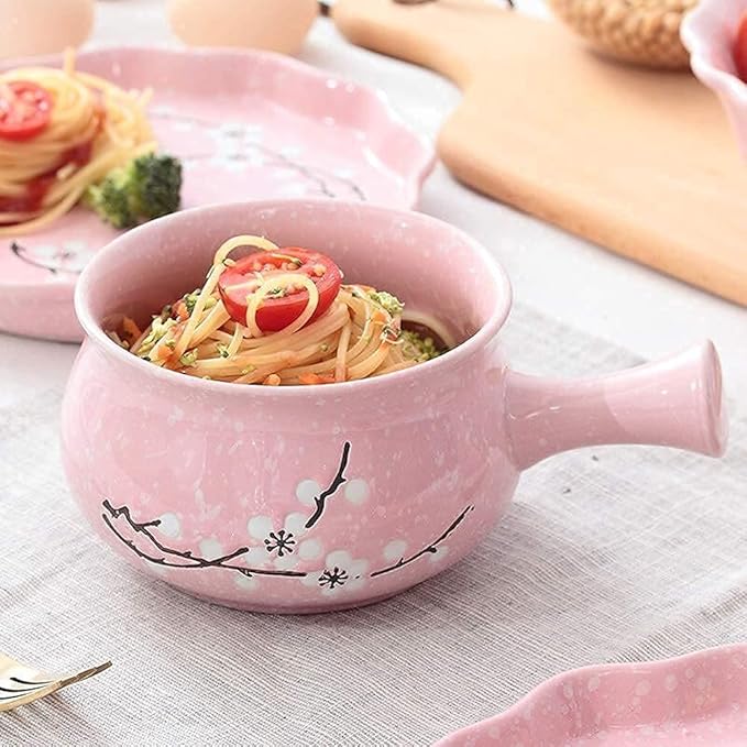 Dinnerware Sets Dish SetCeramic Plate Set5-Piece Porcelain Japanese Tableware Set with Handle Bowl PlateService for 1Great for Friends and Home