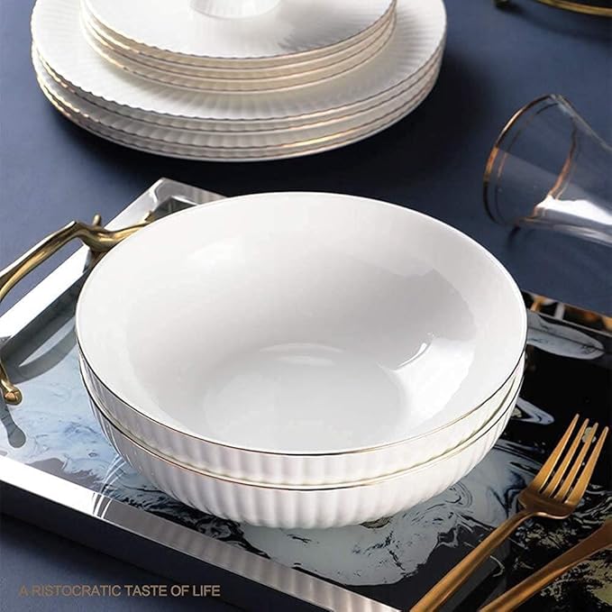 Dining Plate Set Dinnerware Set Gold-Plated 62-Piece Place Setting Kitchen Dish Set Includes Dinner Plates/Salad Bowl/Spoon Luxury Bone China Tableware