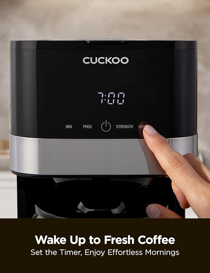 CUCKOO Classic 10-Cup Drip Coffee Maker Easy To Use Coffee Machine with Programmable Timer Includes Glass Coffee Pot with Two Brew Strength Settings and Reusable Mesh Filter (CCM-BD011B)