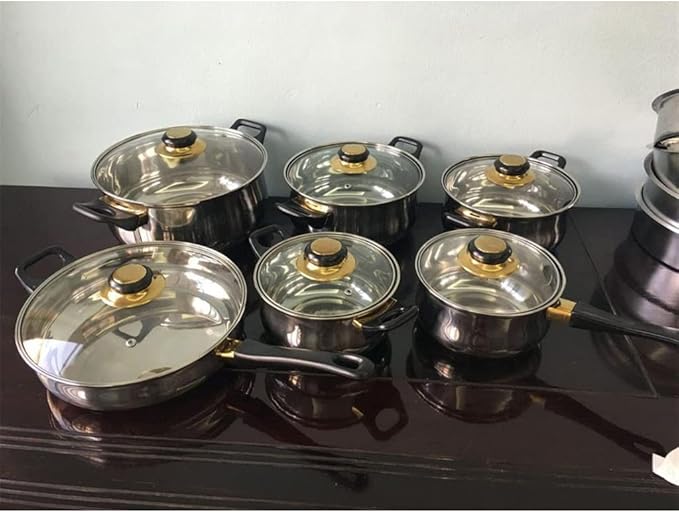 Cookware Cooking Tools 12 Pieces of Stainless Steel Cookware Set Soup Pot Milk Pot Fry Pan Combination Set Induction Apply