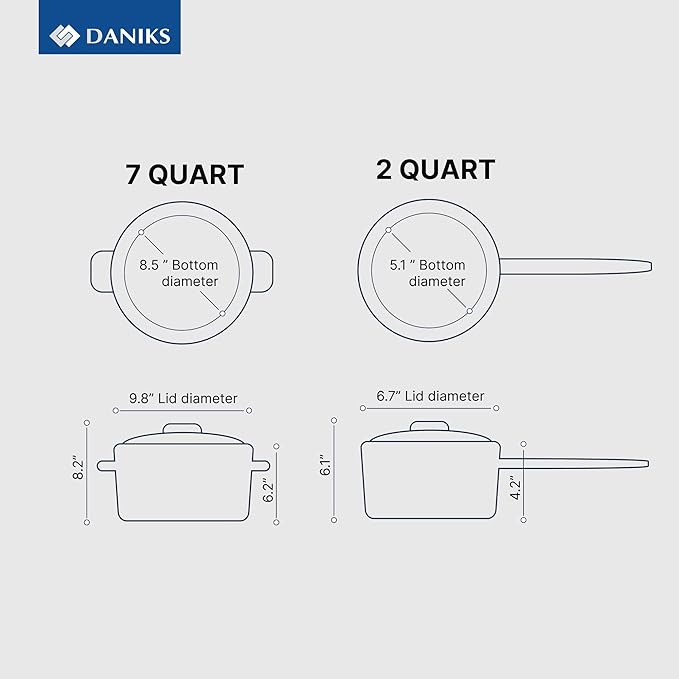 Daniks Modern 10-Piece Stainless Steel Cookware Set with Glass Lids Includes Saucepan Tri-Ply Bases for Even Heating Induction Compatible Dishwasher Safe Heatproof Handles