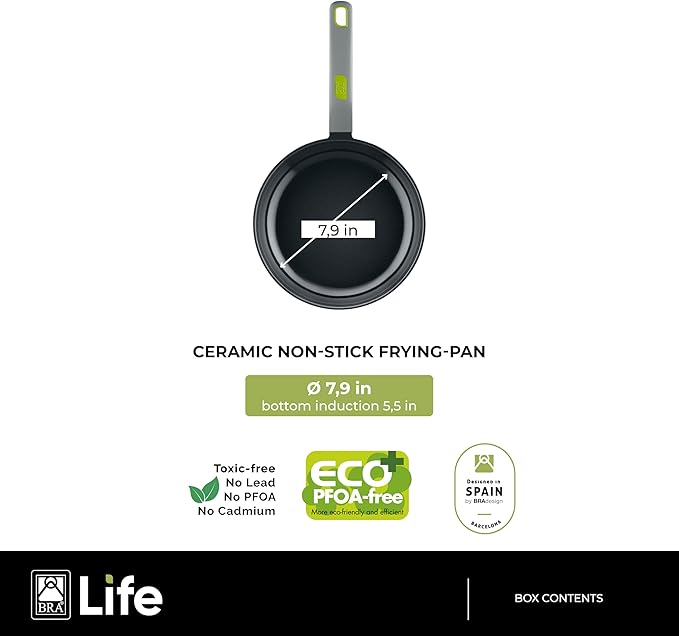 BRA COOKWARE Life 12-Piece Ceramic Cookware Set | Recycled Cast Aluminum Pots &amp Pans Set w/ 2 Pots 1 Sauté Pan 3 Pans 1 Saucepan 1 Grill 4 Lids | Ceramic Non-Stick Coating | All Stovetops