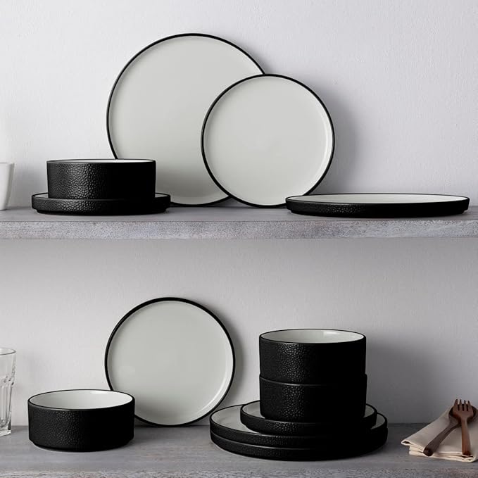 Noritake ColorTex Stone Black 12-Piece Dinnerware Set Service for 4