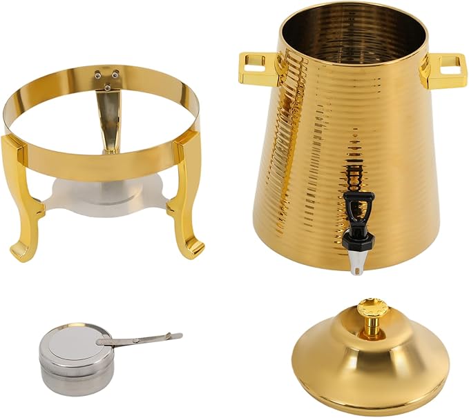 Coffee Urn With Fuel Holder 3.43 Gallon/13L Stainless Steel Beverage Dispensers for Coffee Tea Milk Juice Water Hot Drink Dispenser with Stand Chafer Urn with Spigot for Parties Catering (Gold)