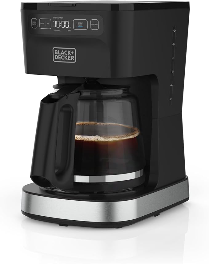 BLACK+DECKER CAFÉCRAFT 12-Cup Programmable Coffee Maker Stainless Steel Drip Coffeemaker with Vortex Showerhead Strength Selector Sneak-A-Cup Keep Warm