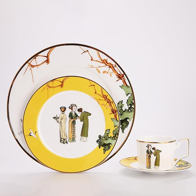 European Style Dinnerware Set Service for 4 Bone China Dinnerware Sets Unbreakable Porcelain Dinner Sets Coffee Cup and Saucer Tableware Set Steak Dinner Plates Dish Set The portrait of a lady-2