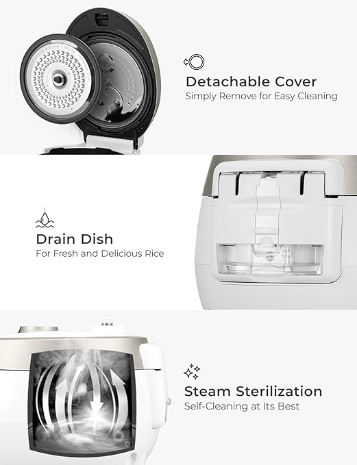 Cuckoo CRP-RT0609FW 6 cup Twin Pressure Plate Rice Cooker &amp Warmer with High Heat GABA Mixed Scorched Turbo Porridge Baby Food Steam (Hi/Non Press.) and more Made in Korea (White)
