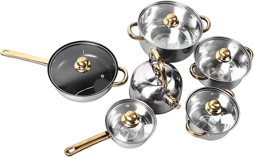 12-piece Stainless Steel Kitchen Pot Set Easy to Cookware Set for Cooking At Home Heat Design Suitable for All Hobs