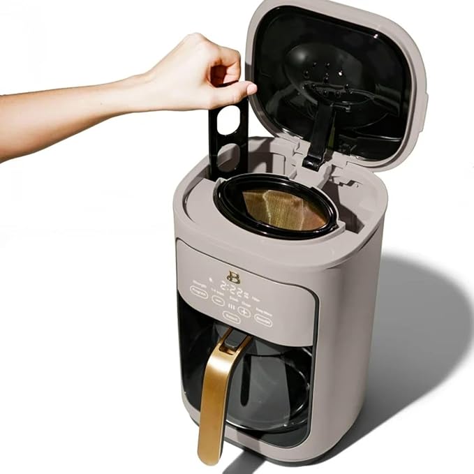 Programmable 14-Cup Drip Coffee Maker with Touch-Activated Display and Reusable Filter for Hot Coffee Brewing (Porcini Taupe)