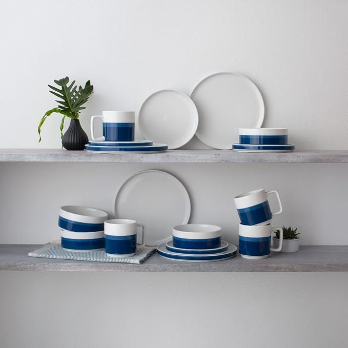 Noritake ColorStax Stripe Blue 16-Piece Dinnerware Set Service for 4