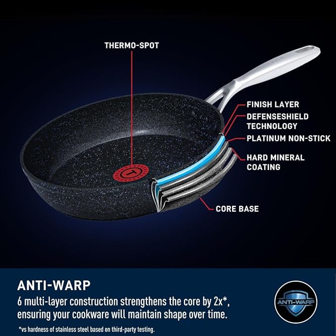 T-FAL StoneShield 10/ 26cm Frypan Non-Stick Anti-Warp Rock Texture Dishwasher &amp Oven Safe Easy to Clean